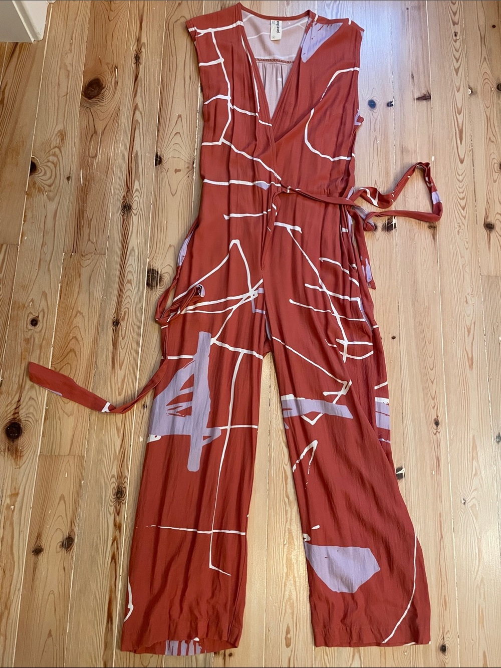 Sleeveless Rust Red Printed Wrap Jumpsuit - Eve Gravel
